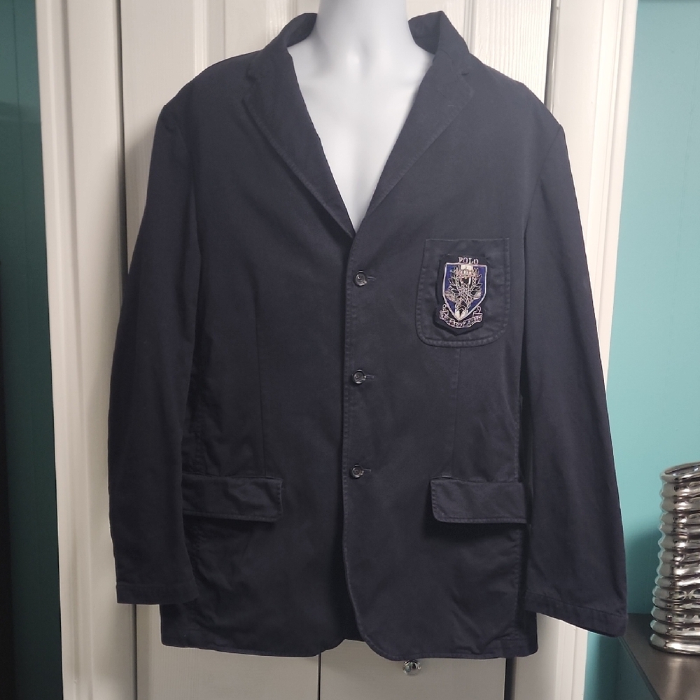 Polo by Ralph Lauren Navy Cotton Lightweight Blazer with Crest Patch